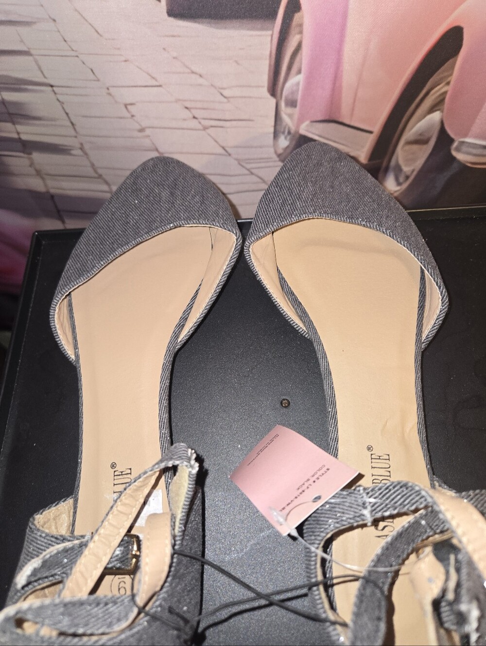 Grey Denim Pointed-Toe Flats - Picture 1 of 3